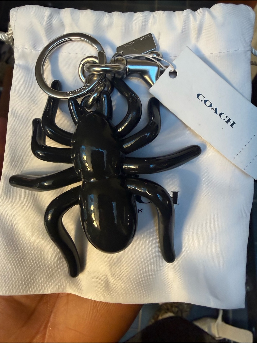 COACH Black Spider Keychain Charm